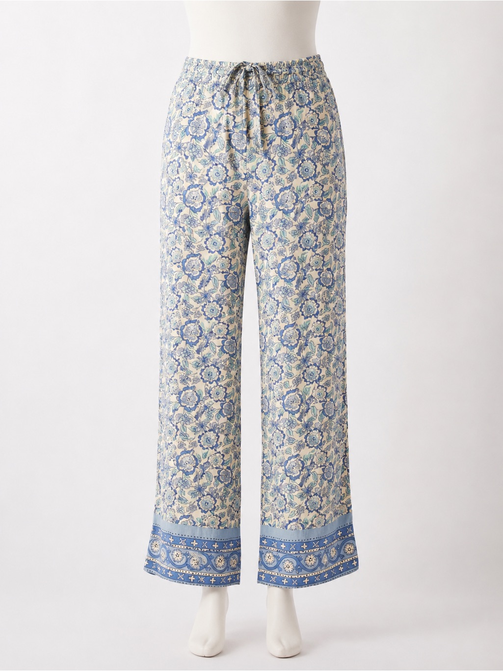 Talbots Nwt Blue Floral Wide Leg Pants Size S Pull On Tie Waist Coastal Resort
